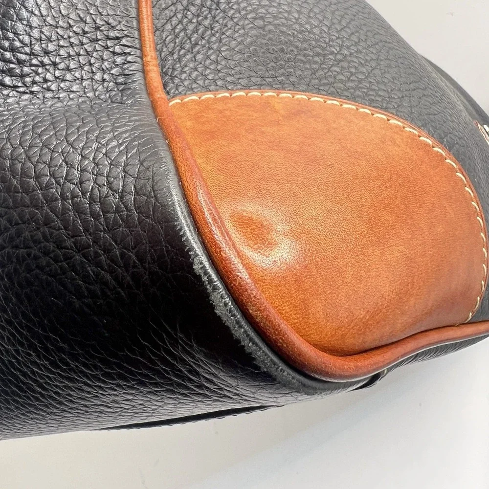 Dooney & Bourke Black and Brown Pebbled Leather Harrison Hobo Bag